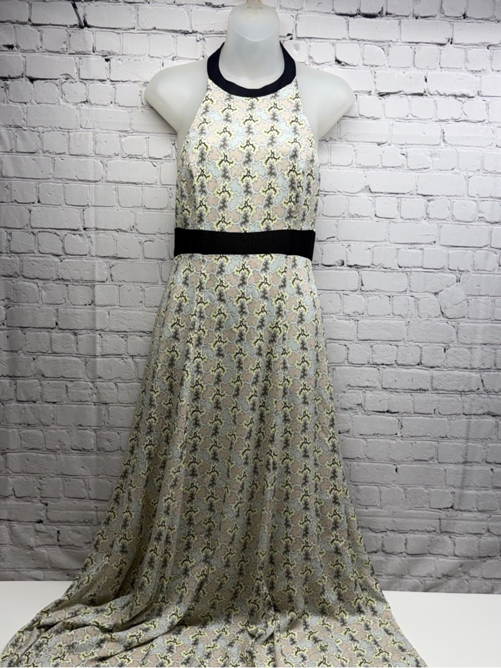 rag & bone  silk  Maxi Halter Dress with Black Trim size 6
